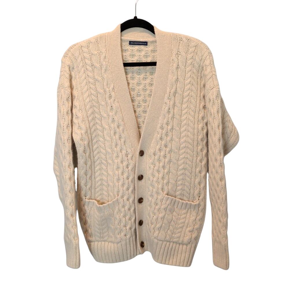 Brandy Melville One Size Cream Cableknit Fisherman Grandpa Cardigan Sweater Wool